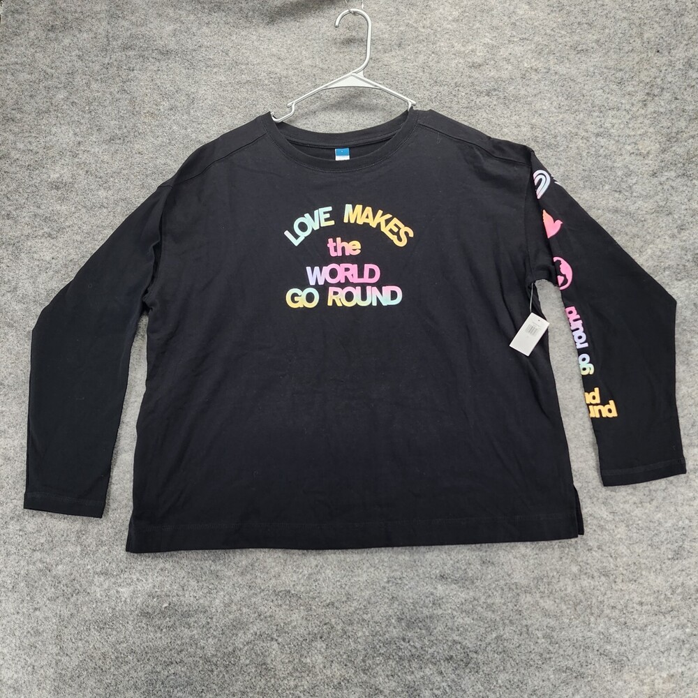 Old Navy Shirt Womens Large Long Sleeve Black Love Makes